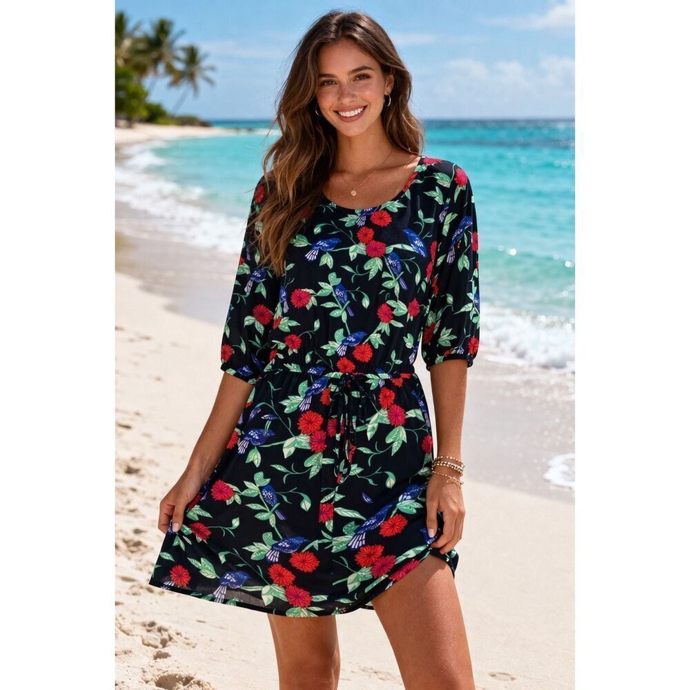 Banana Republic Floral Bird Print Dress Womens Medium NWT